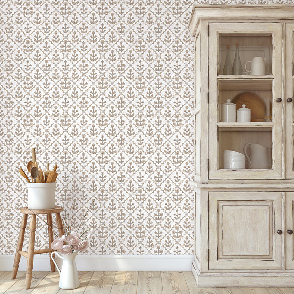 Beige Floral Lattice Wallpaper L120