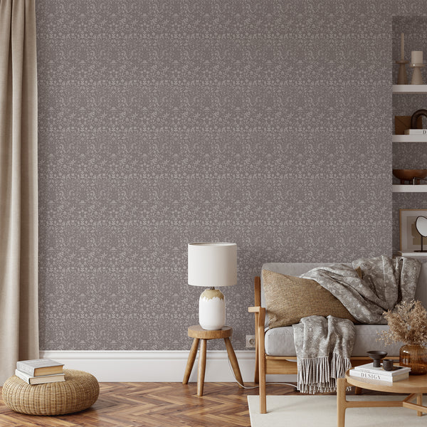 Taupe Floral Toile Wallpaper CC367