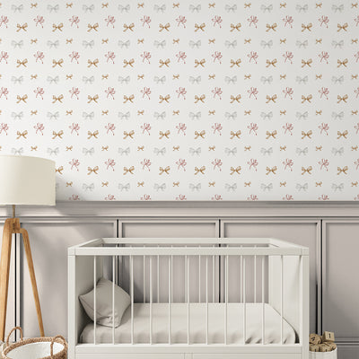 Beige Gray Ribbon Bow Wallpaper S111