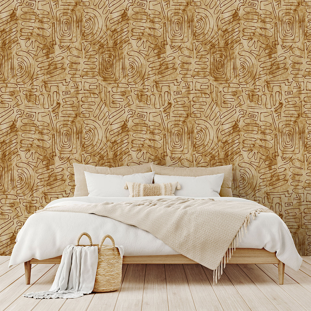 Tan Brown Tribal Mudcloth Wallpaper W173