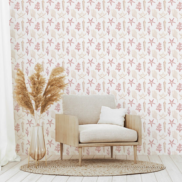 Pink Beige Sea World Wallpaper W069 - CostaCover - Peel and stick Removable Wallpaper - abstract wallpaper - accent wallpaper - adhesive wallpaper