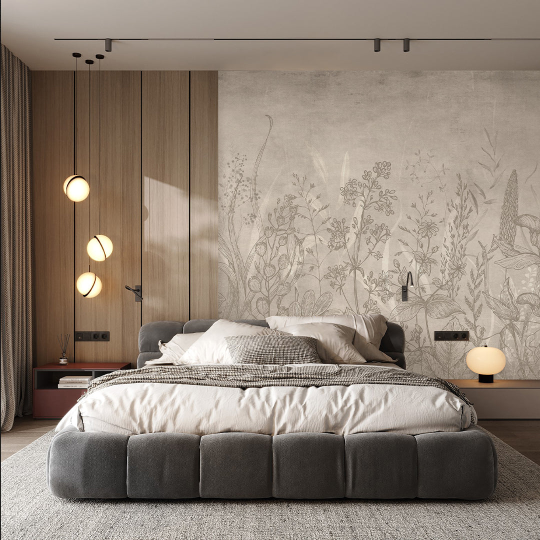 Beige Vintage Wildflowers Wall Mural CCM208