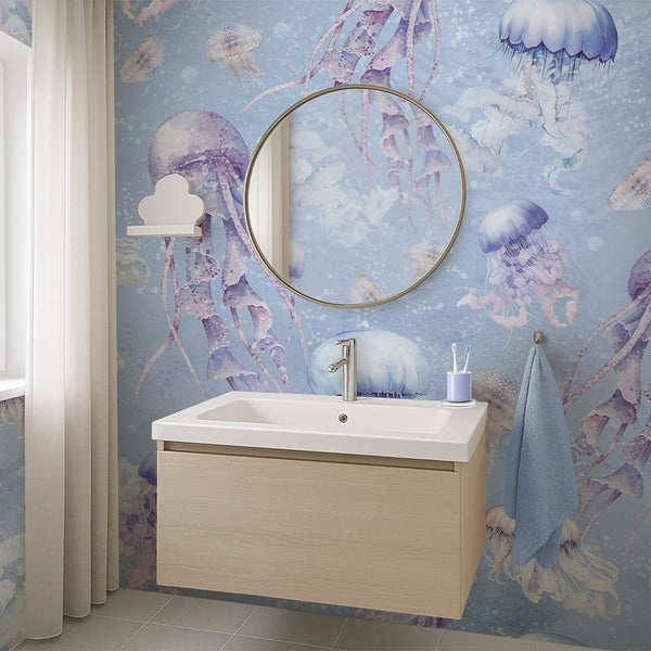 Blue Purple Jellyfish Wall Mural SM062 - CostaCover - Peel and stick Removable Wallpaper - accent wallpaper - adhesive wallpaper - baby bedroom