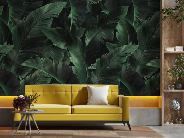 Dark Green Banana Leaves Wall Mural WM019 - CostaCover - Peel and stick Removable Wallpaper - banana leaves - Banana leaves wallpaper - bathroom wallpaper
