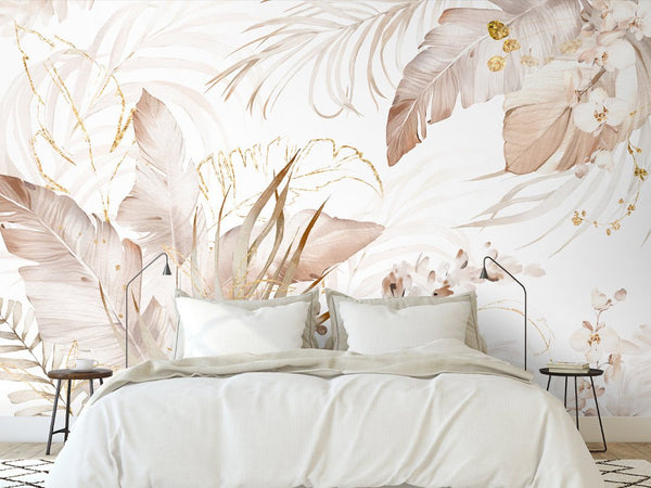 Pastel Banana Leaves Wall Mural WM025 - CostaCover - Peel and stick Removable Wallpaper - adhesive wallpaper - baby bedroom - banana leaves