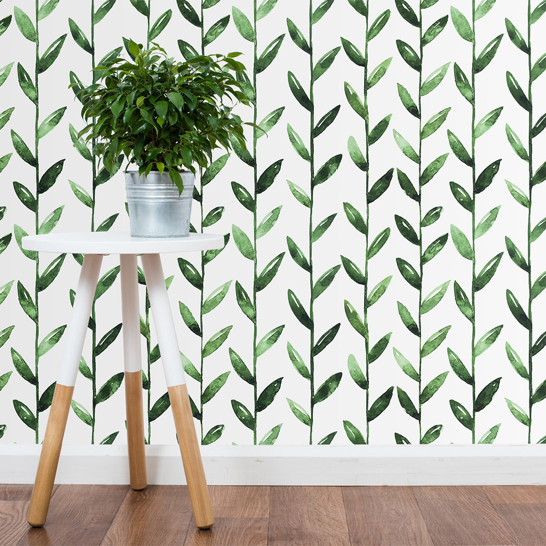 Self Adhesive Green Leaves Floral Botanical Removable Wallpaper CC003