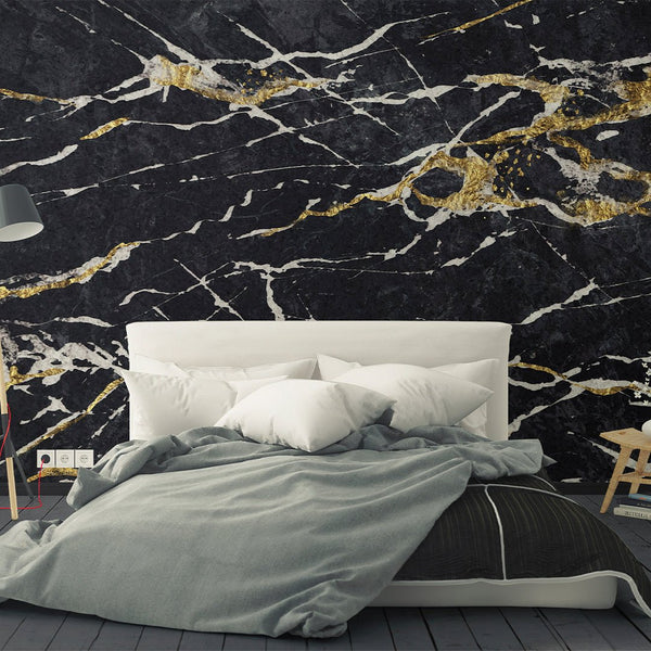 Black & Gold Marble Wall Mural CCM040 - CostaCover - Peel and stick Removable Wallpaper - accent wallpaper - adhesive wallpaper - adhesive wallpaper design