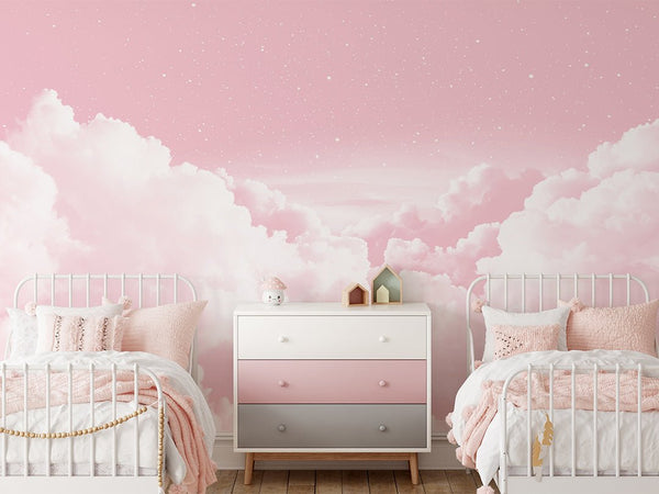 Pink Sky & 3D Clouds Wall Mural CCM141 - CostaCover - Peel and stick Removable Wallpaper - accent wallpaper - adhesive wallpaper - bedroom wallpaper