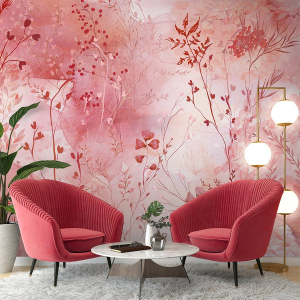Red Pink Floral Wall Mural CCM148 - CostaCover - Peel and stick Removable Wallpaper - Abstract - abstract floral - abstract wallpaper
