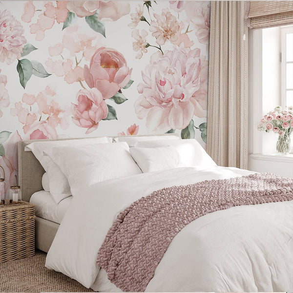 Pink Flowers Bouquet Wall Mural SM026 - CostaCover - Peel and stick Removable Wallpaper - accent wallpaper - adhesive wallpaper - baby bedroom