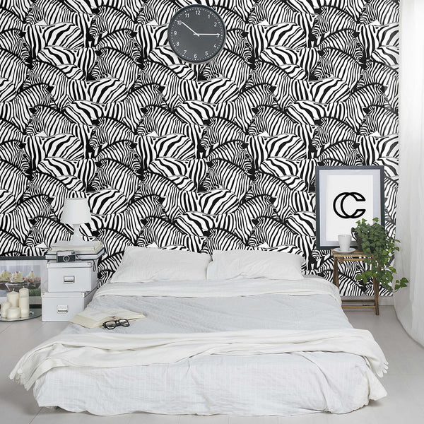 Black & White Zebras Wallpaper CC095 - CostaCover - Peel and stick Removable Wallpaper - Abstract - abstract wallpaper - adhesive wallpaper