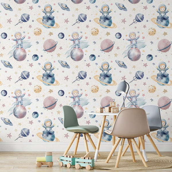 Astronauts & Planets Wallpaper S116 - CostaCover-Peel and stick Removable Wallpaper-abstract wall art-accent wallpaper-adhesive wallpaper