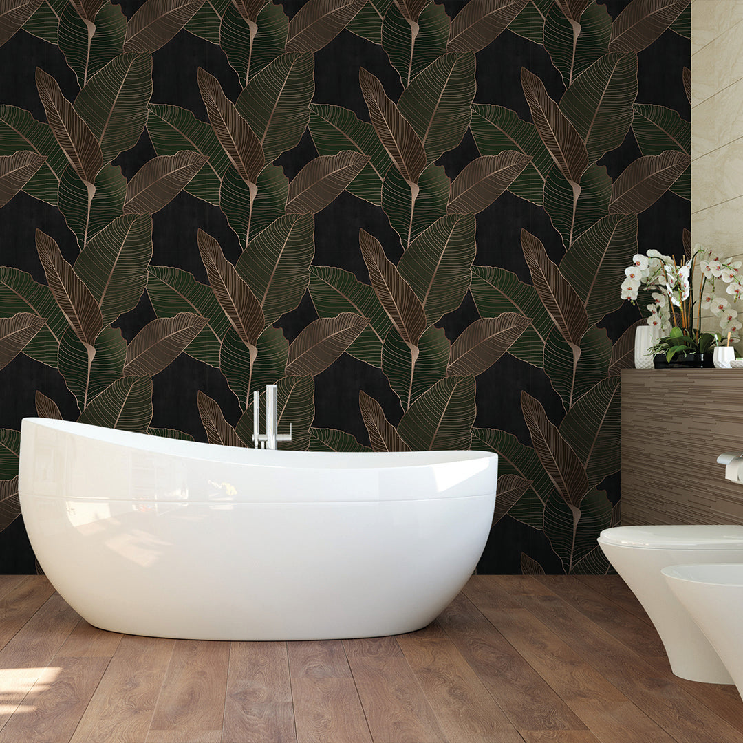 Dark Green Banana Leaves Wallpaper CC364