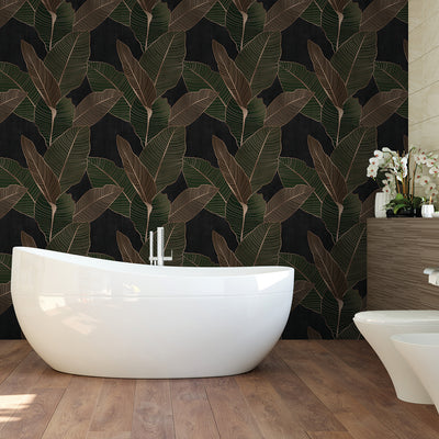 Dark Green Banana Leaves Wallpaper CC364