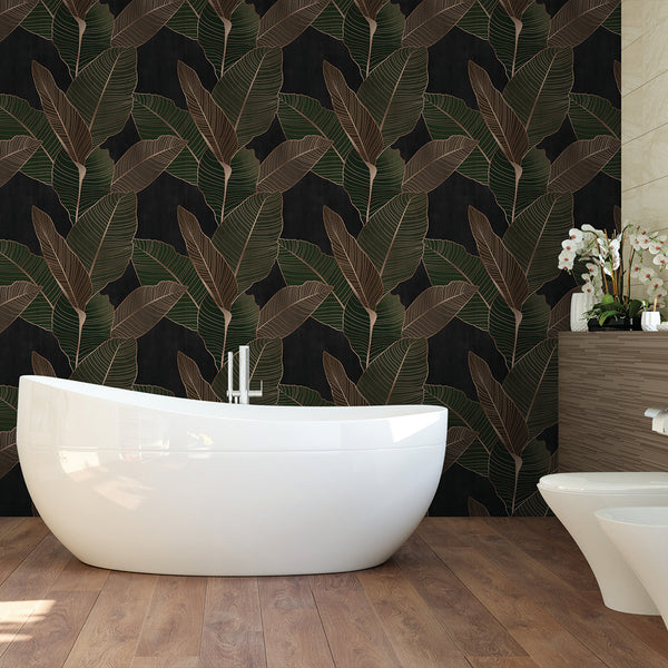 Dark Green Banana Leaves Wallpaper CC364