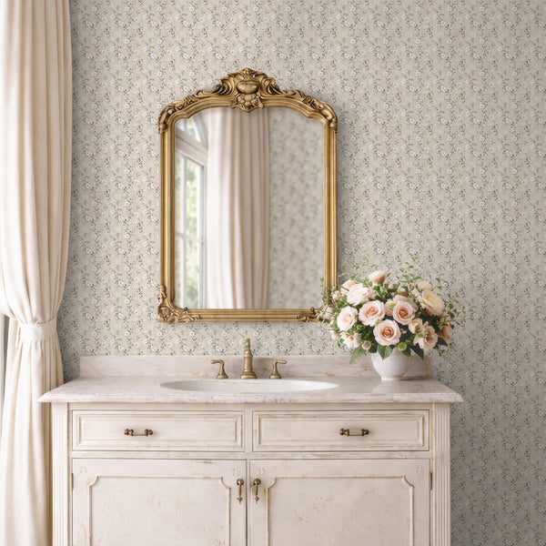 Beige Wildflowers Wallpaper L077