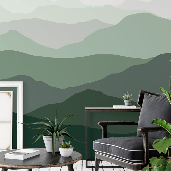 Green Abstract Mountains Wall Mural WM040 - CostaCover - Peel and stick Removable Wallpaper - Abstract - abstract lines - abstract wall art