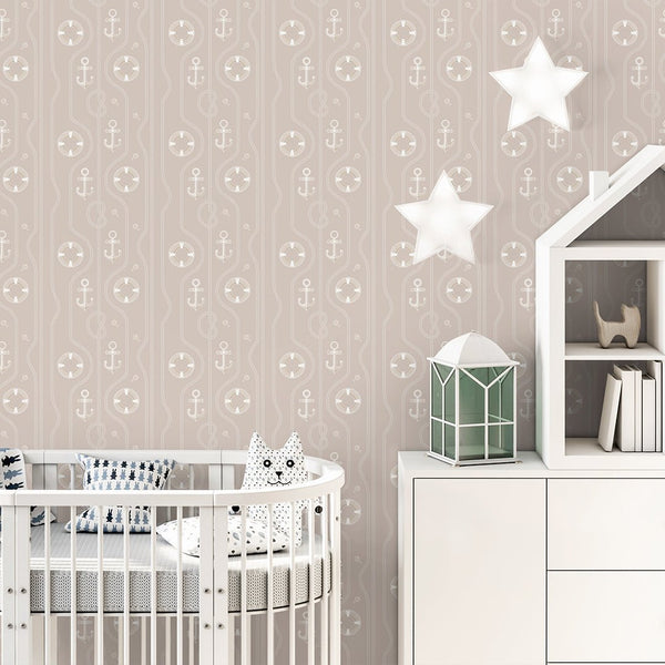 Beige Anchor & Nautical Rope Wallpaper A071 - CostaCover-Peel and stick Removable Wallpaper-Abstract-abstract wall art-abstract wallpaper