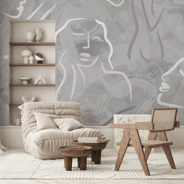 Gray & White Body Line Wall Mural AM017 - CostaCover - Peel and stick Removable Wallpaper - about walls - Abstract - abstract arches