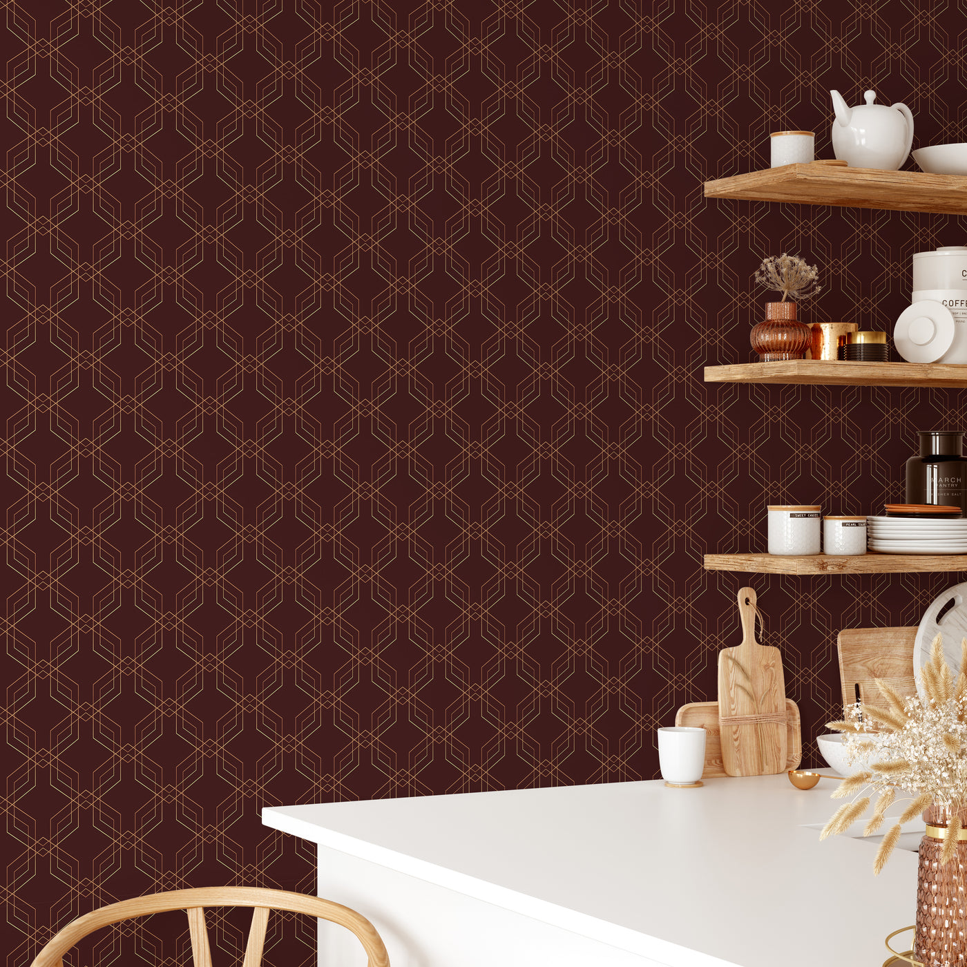 Burgundy Gold Art Deco Wallpaper CC326