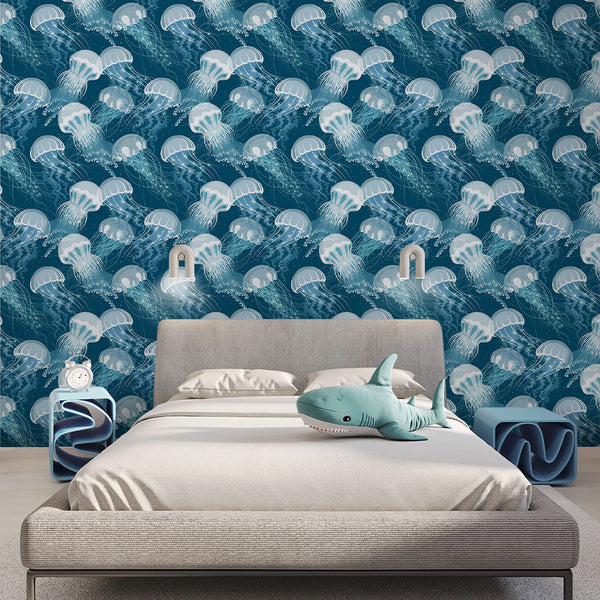 Neon Blue Jellyfish Wallpaper A111