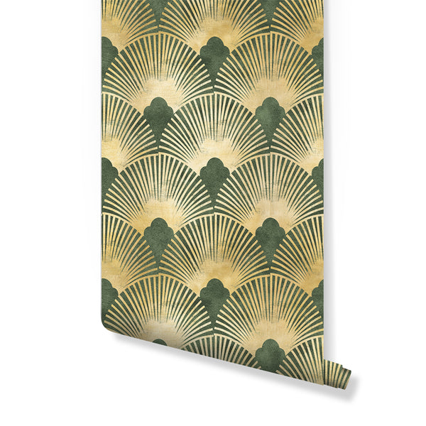 SaleCC306 Green Art Deco Wallpaper