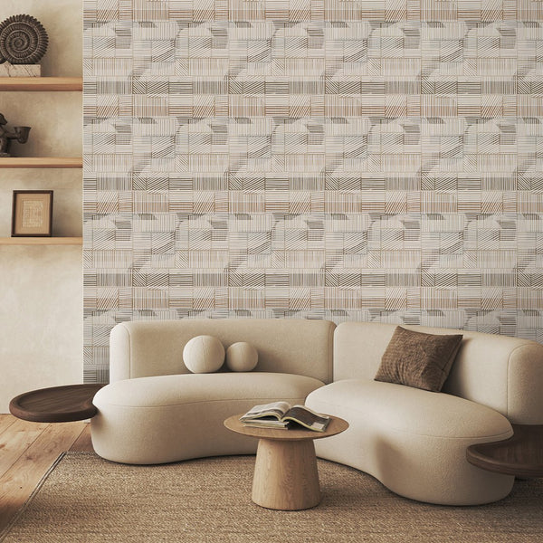 Beige Brown Stripes Wallpaper A009 - CostaCover - Peel and stick Removable Wallpaper - about walls - Abstract - Abstract Labyrinth Lines