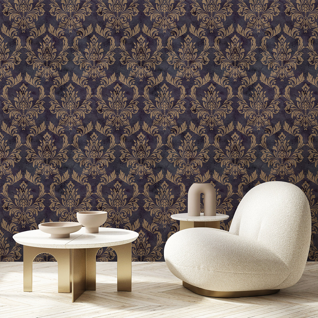 Vintage Dark Damask Wallpaper A026