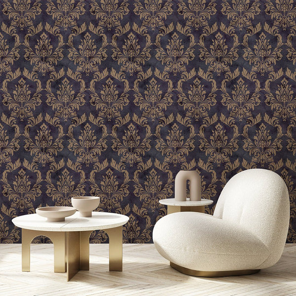 Vintage Dark Damask Wallpaper A026 - CostaCover - Peel and stick Removable Wallpaper - abstract wallpaper - accent wallpaper - adhesive wallpaper