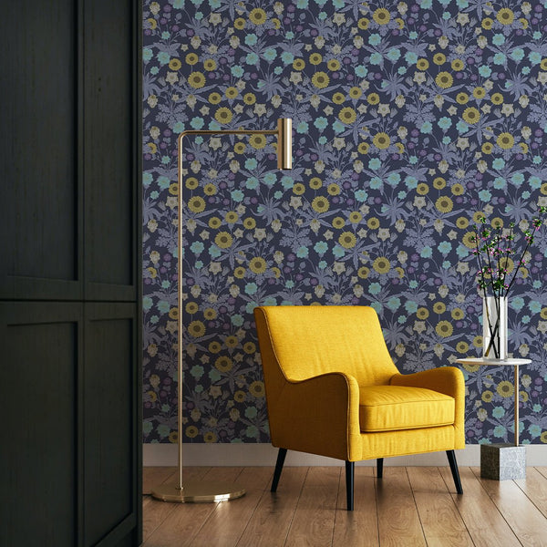 Purple Wildflowers by Morris Wallpaper W130 - CostaCover - Peel and stick Removable Wallpaper - abstract floral - abstract wallpaper - accent wallpaper