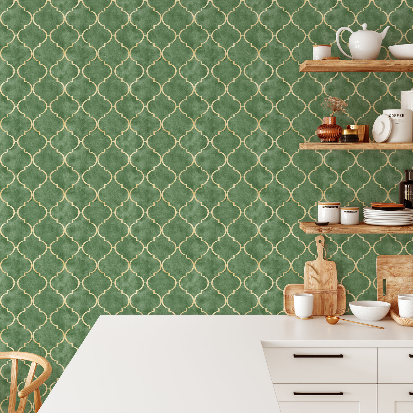 Bright Green Art Deco Wallpaper CC328