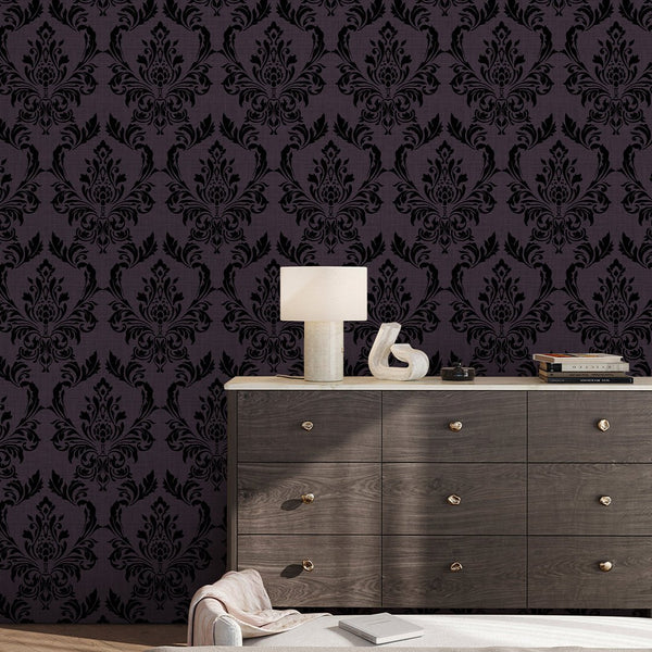 Dark Purple Damask Wallpaper A027 - CostaCover - Peel and stick Removable Wallpaper - abstract wallpaper - accent wallpaper - adhesive wallpaper