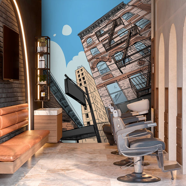 Street Bridge Comics Style Wall Mural CCM184 - CostaCover - Peel and stick Removable Wallpaper - Abstract - Abstract Labyrinth Lines - abstract lines