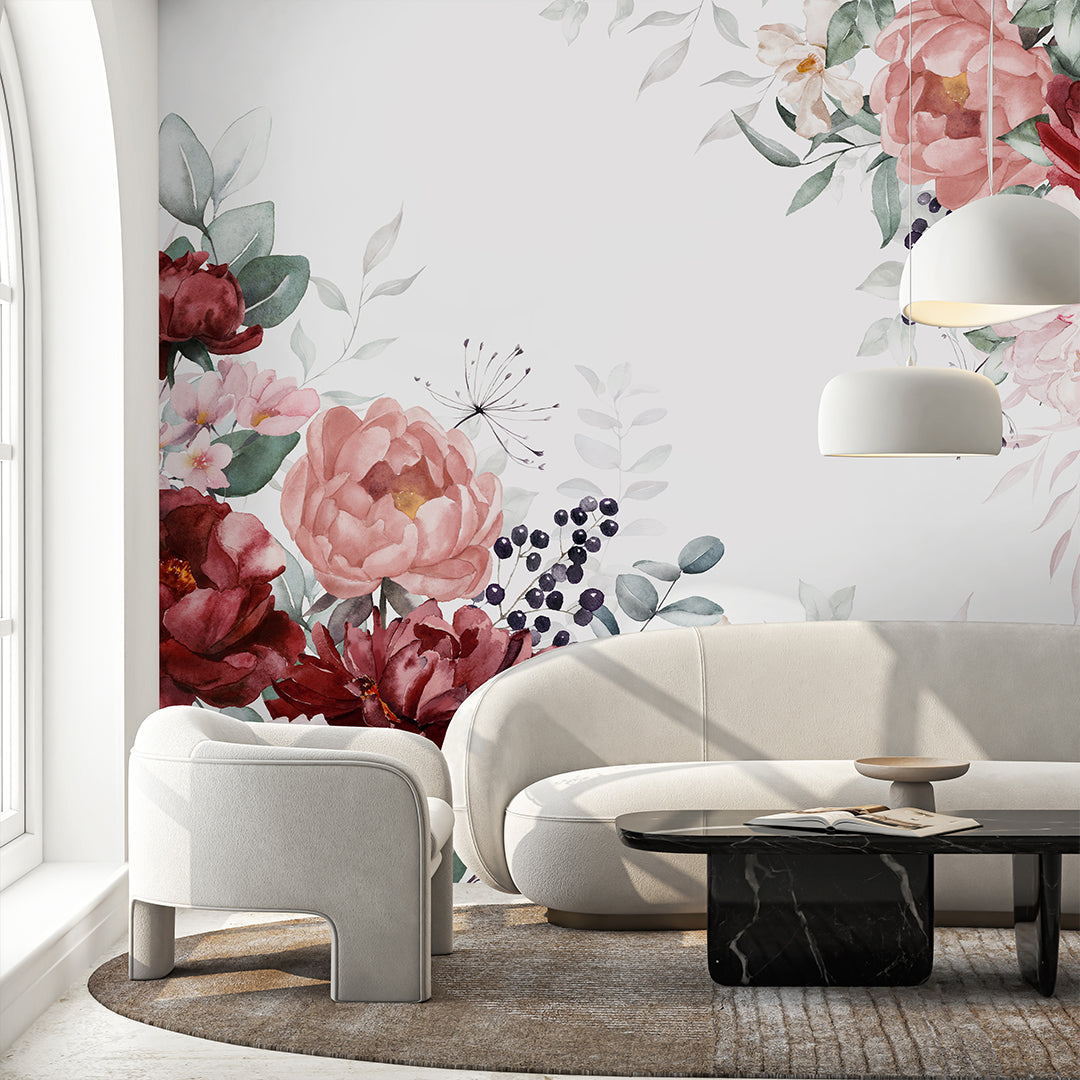 Pink Burgundy Flowers Bouquet Wall Mural SM028
