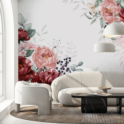 Pink Burgundy Flowers Bouquet Wall Mural SM028