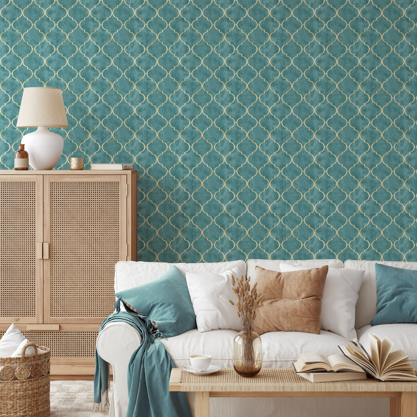 Turquoise Blue Art Deco Wallpaper CC329