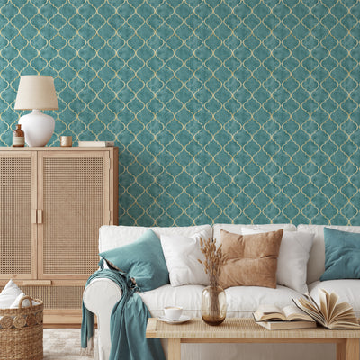 Turquoise Blue Art Deco Wallpaper CC329