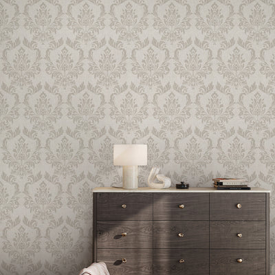 Beige Classic Damask Wallpaper A030