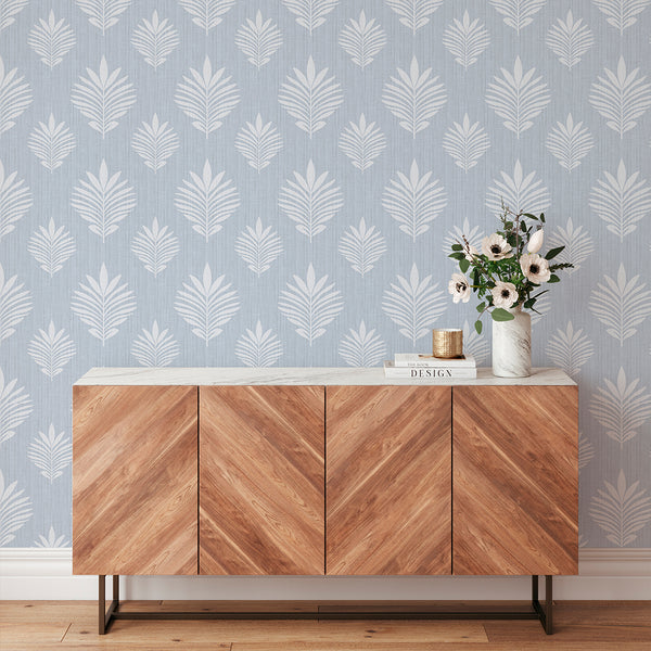 Light Blue Leaf Wallpaper L029