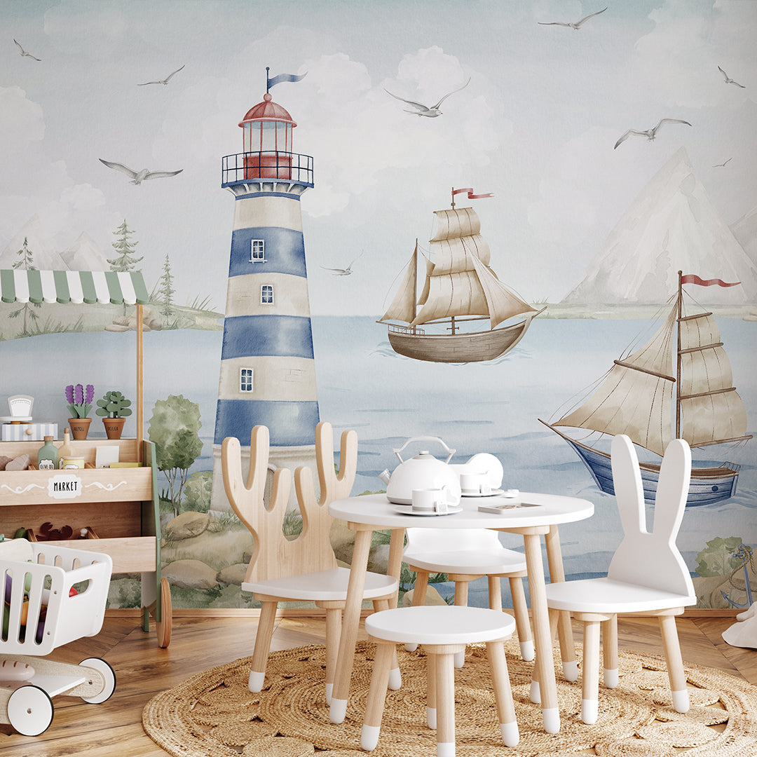 Blue Nautical Lighthouse Wall Mural AM149