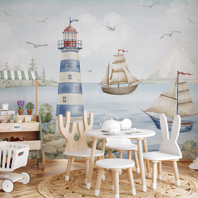 Blue Nautical Lighthouse Wall Mural AM149