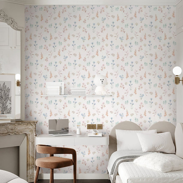 Colored Wildflowers Wallpaper S082 - CostaCover - Peel and stick Removable Wallpaper - accent wallpaper - adhesive wallpaper - baby bedroom