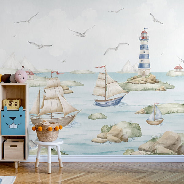 Blue Green Nautical Wall Mural AM150 - CostaCover-Peel and stick Removable Wallpaper-abstract wall art-accent wallpaper-adhesive wallpaper