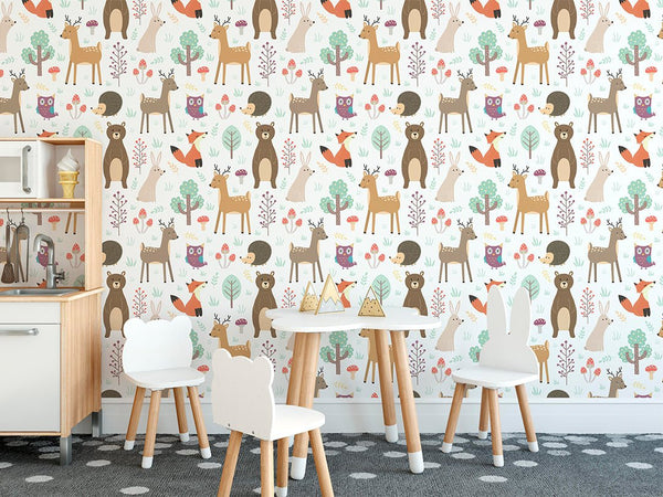 Forest Animals Wallpaper CC135 - CostaCover - Peel and stick Removable Wallpaper - Backsplash panels - bathroom wallpaper - bear