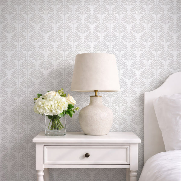 Light Gray Coastal Leaves Wallpaper L068