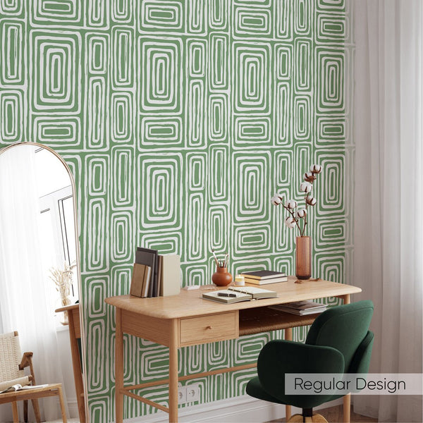 Green Hazelnut Maze Wallpaper W037 - CostaCover - Peel and stick Removable Wallpaper - Abstract - abstract lines - abstract wall art