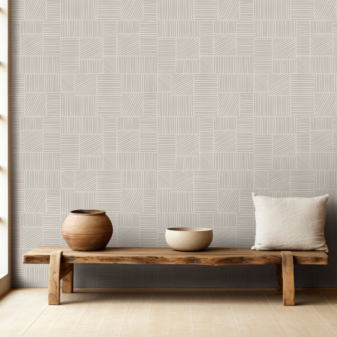 Beige Textured Stripes Wallpaper A010