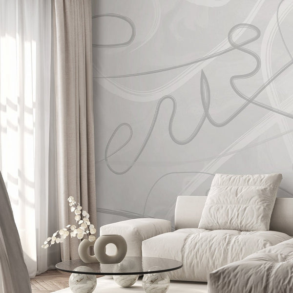 White & Gray Lines Wall Mural AM004 - CostaCover - Peel and stick Removable Wallpaper - about walls - Abstract - Abstract Labyrinth Lines