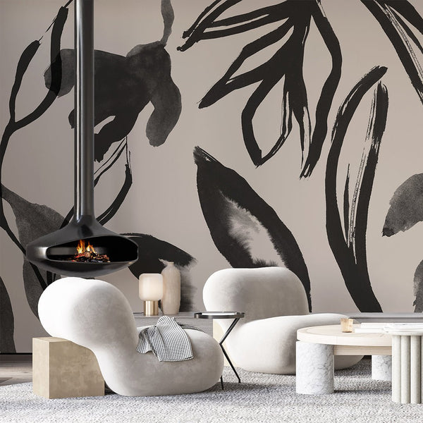 Black Beige Floral Wall Mural AM037 - CostaCover - Peel and stick Removable Wallpaper - about walls - Abstract - abstract floral