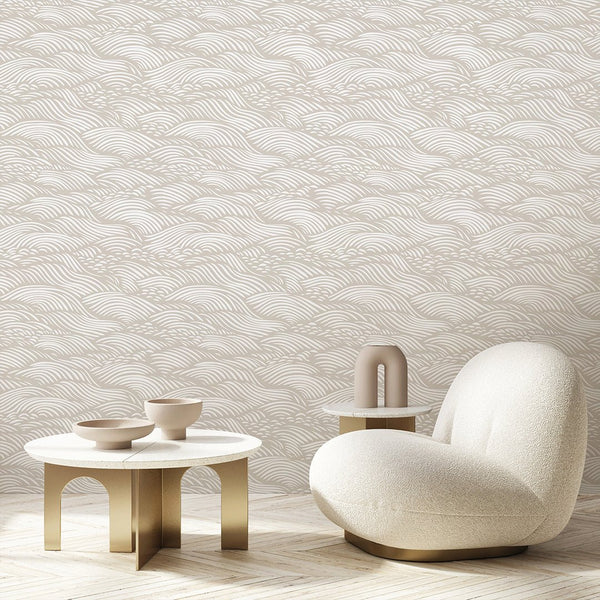 Beige Waves Japandi Wallpaper A096 - CostaCover-Peel and stick Removable Wallpaper-about walls-abstract wall art-abstract wallpaper
